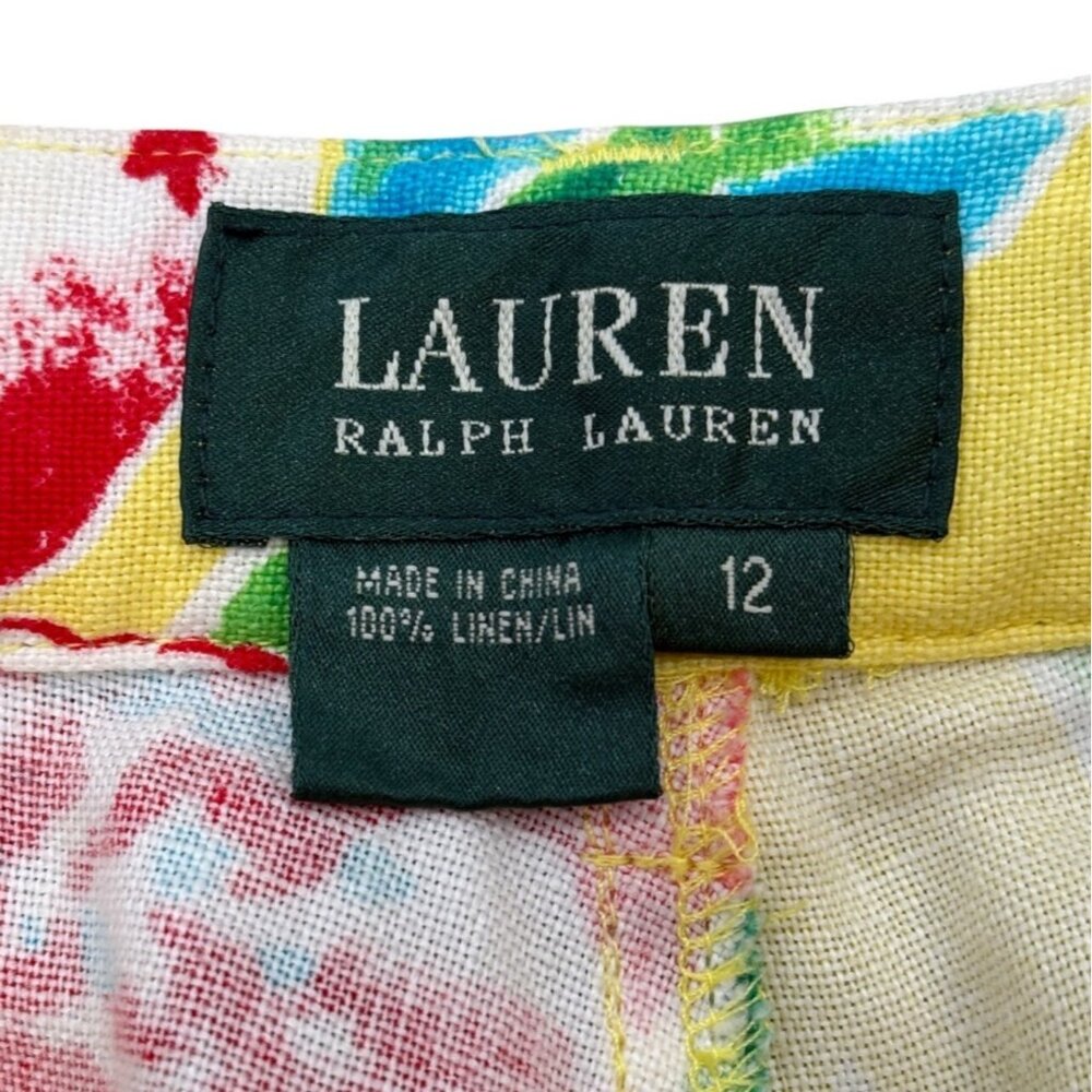 Lauren Ralph Lauren Womens Size 12 Floral Linen Capri Pants Yellow Tropical - Picture 3 of 7